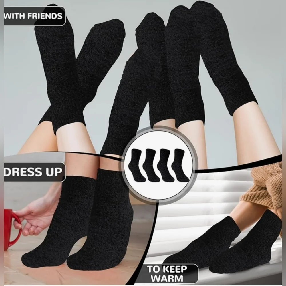 12 Pack Black Fuzzy Winter Socks